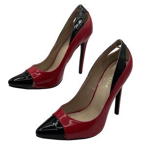 Pleaser Womens 9 Colorblock Red Black Patent Leather High Heels Stiletto Shoes
